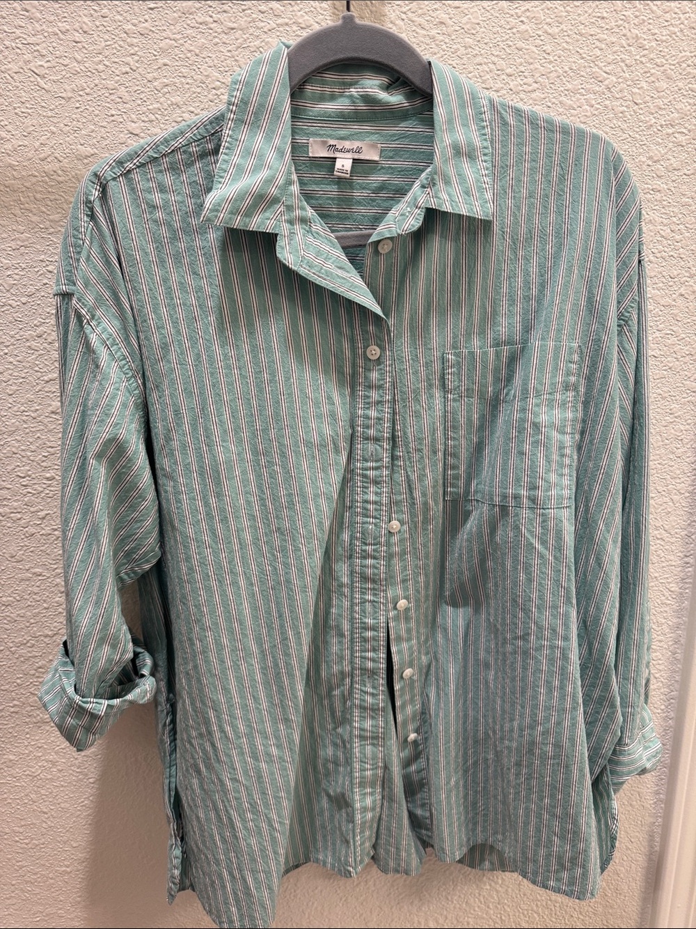 Madewell Poplin Seafoam Green Striped Relaxed Button-Down Shirt